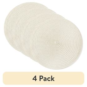 4-Pack Round Woven Polyester Table Placemats – Vanilla, 15" Diameter, Durable & Easy to Clean