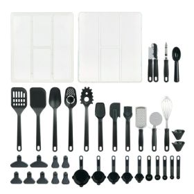 36-Piece Kitchen Gadget & Utensil Set with Drawer Organizer – Black, Cooking & Baking Essentials Kit