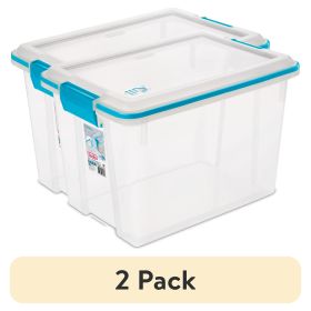 (2 pack) Small Storage Bin, 20 Quart Clear Plastic Storage Container with Gasket Lid, Blue