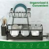 2 Tier Dish Racks for Kitchen Counter, Stainless Steel Dish Drying Rack with Drainboard, Detachable Dish Drainers with Utensil Holder, Cup Holder